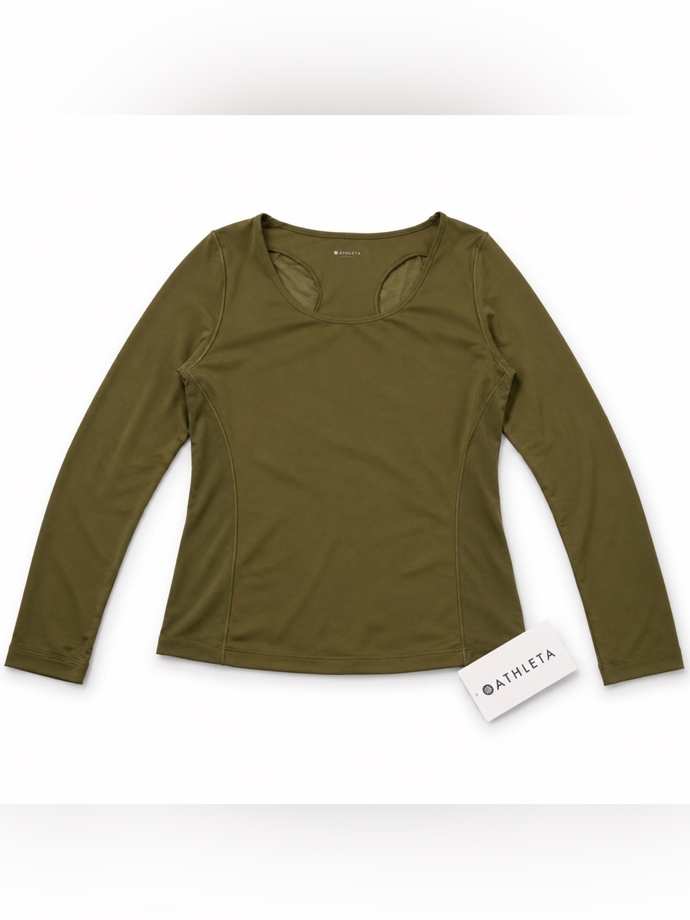 Athleta Olive Green Long Sleeve Scoop Neck Top